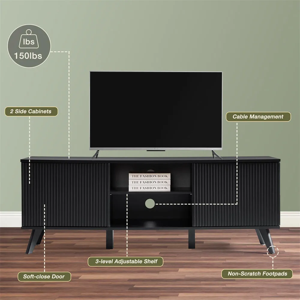 Modern Wooden TV Stand Console Table with Storage and Fluted Door