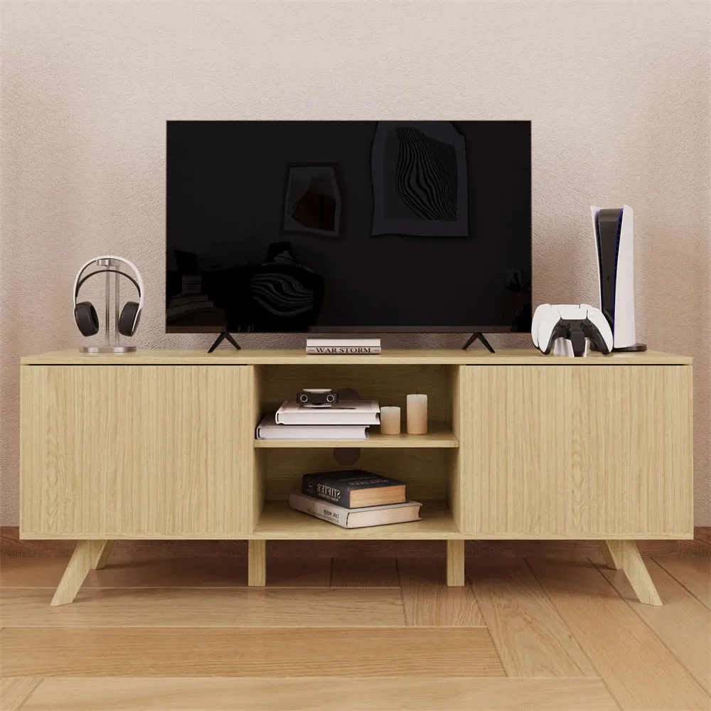 Modern Wooden TV Stand Console Table with Storage and Fluted Door