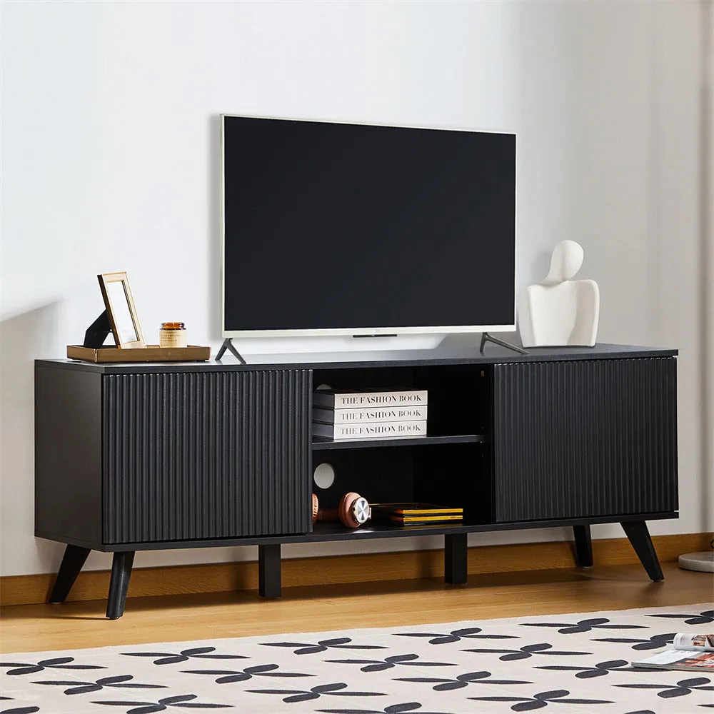 Modern Wooden TV Stand Console Table with Storage and Fluted Door