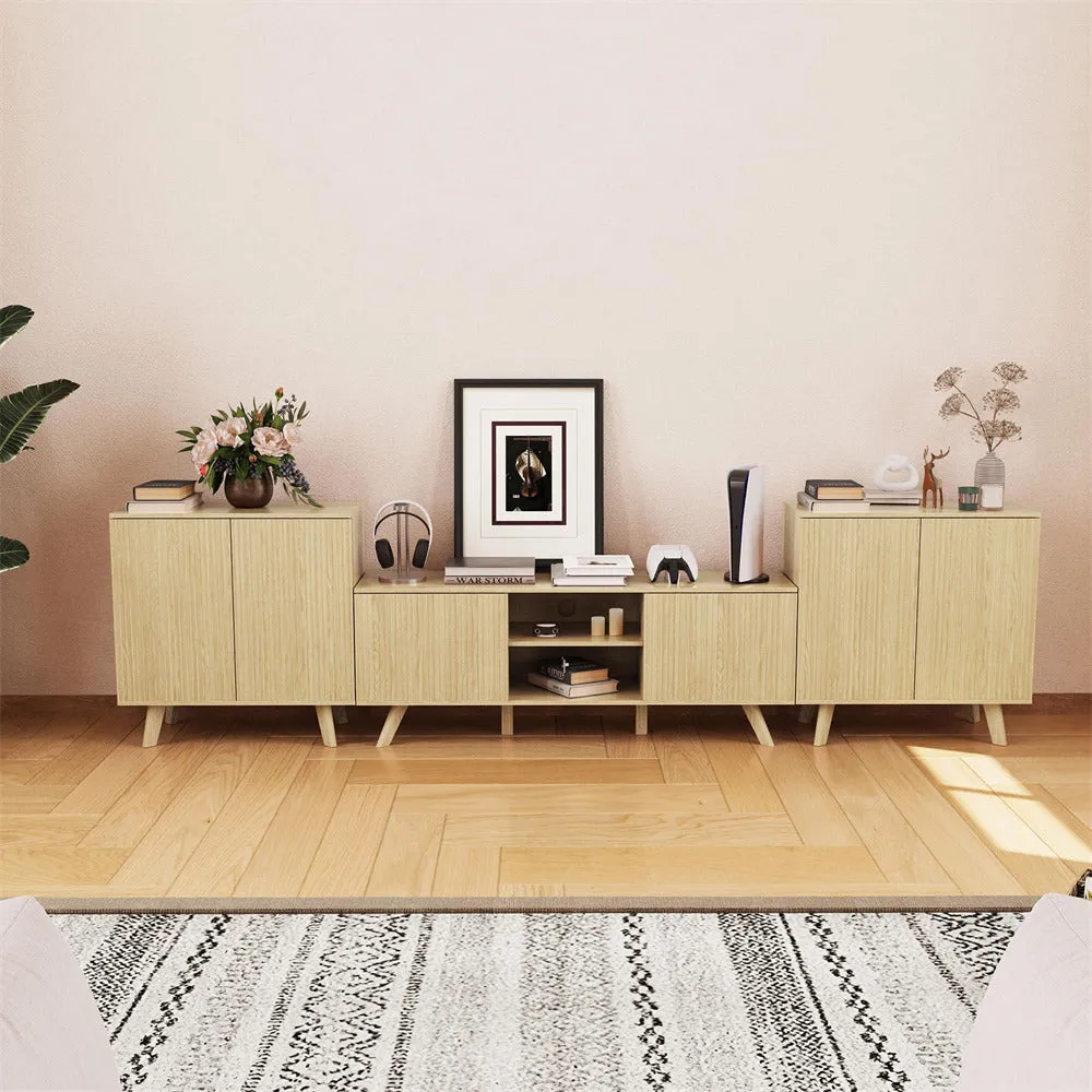 Modern Wooden TV Stand Console Table with Storage and Fluted Door