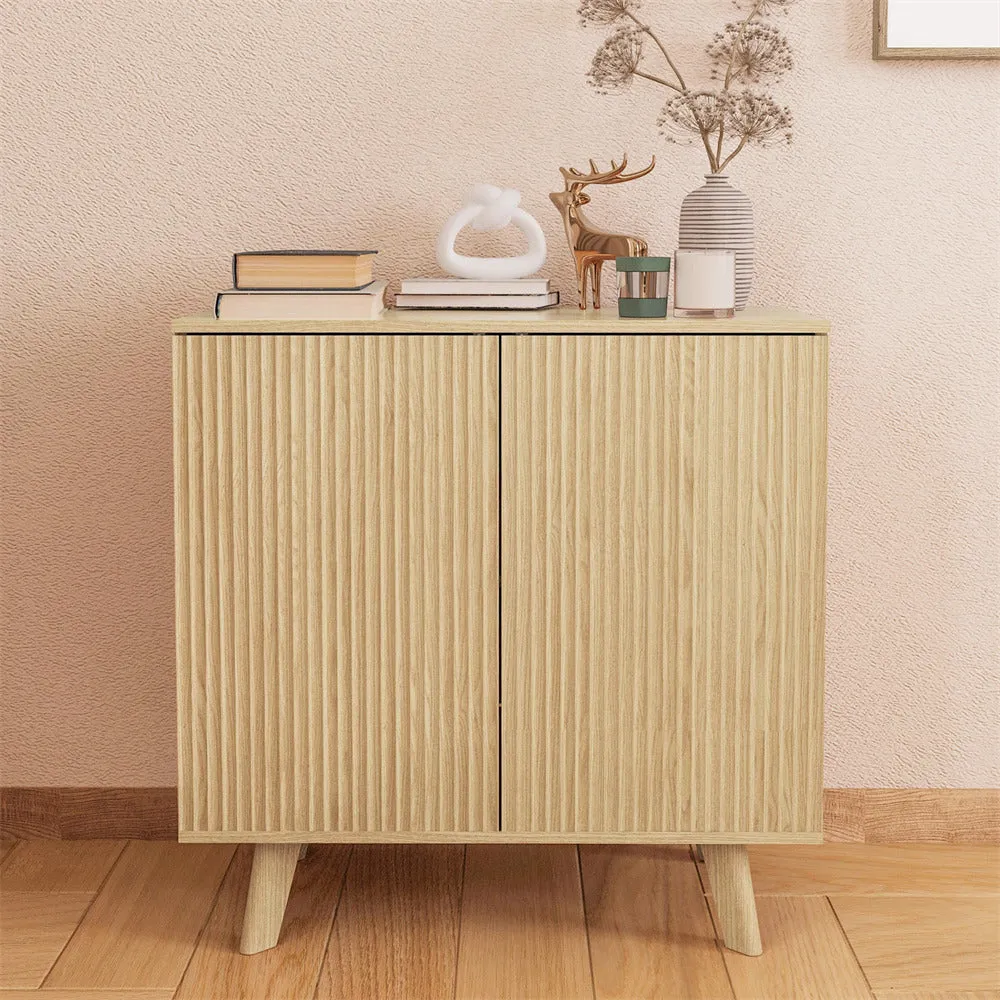 Modern Wooden TV Stand Console Table with Storage and Fluted Door