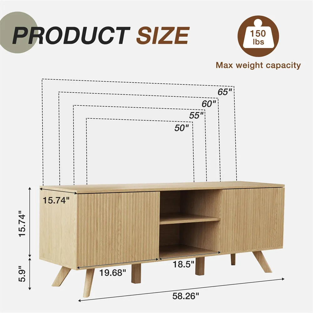 Modern Wooden TV Stand Console Table with Storage and Fluted Door