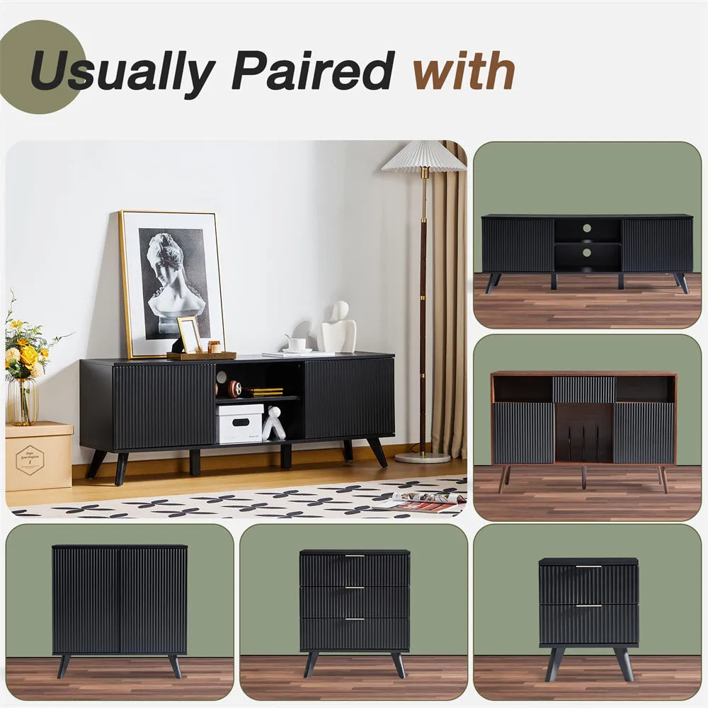Modern Wooden TV Stand Console Table with Storage and Fluted Door