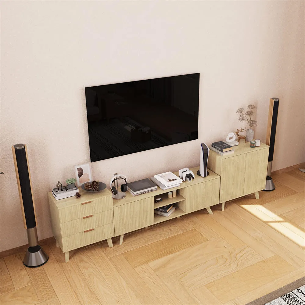 Modern Wooden TV Stand Console Table with Storage and Fluted Door