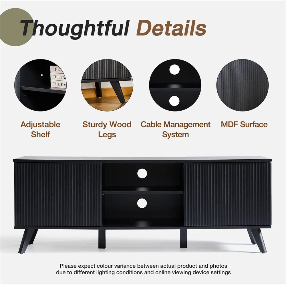 Modern Wooden TV Stand Console Table with Storage and Fluted Door