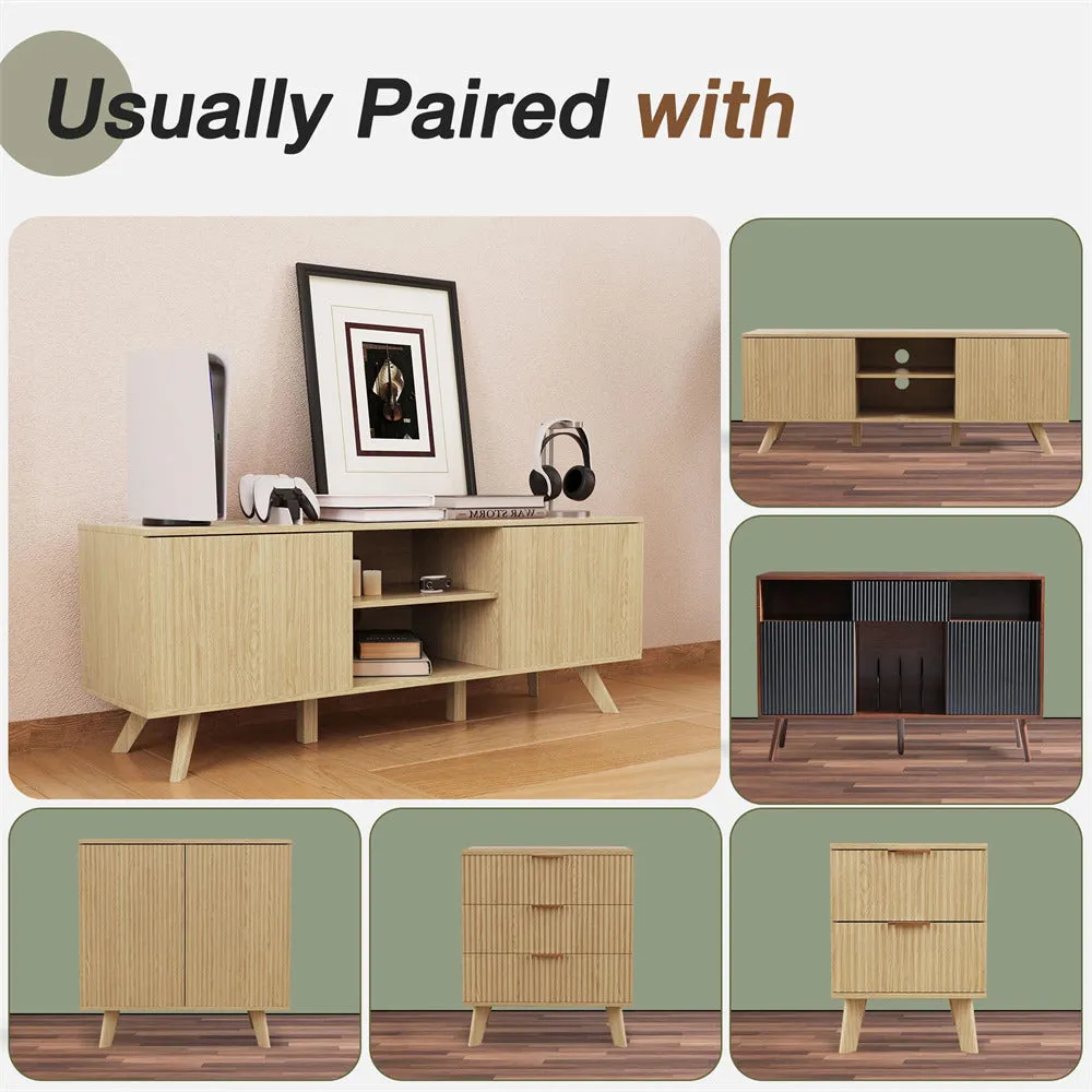 Modern Wooden TV Stand Console Table with Storage and Fluted Door