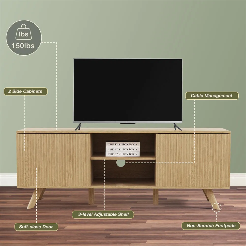 Modern Wooden TV Stand Console Table with Storage and Fluted Door