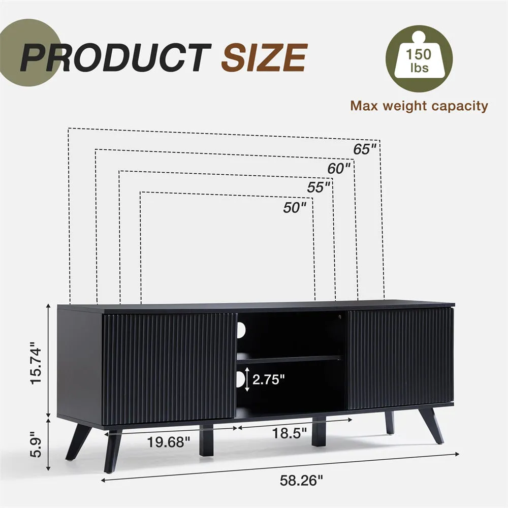 Modern Wooden TV Stand Console Table with Storage and Fluted Door