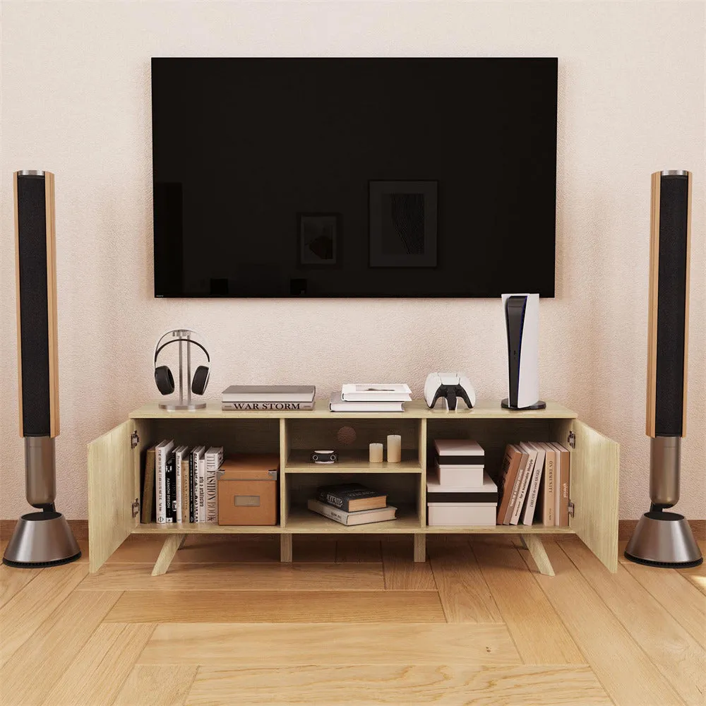 Modern Wooden TV Stand Console Table with Storage and Fluted Door