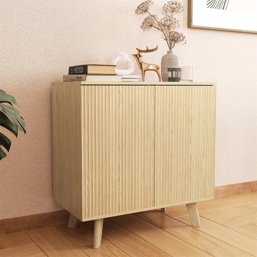 Modern Wooden TV Stand Console Table with Storage and Fluted Door