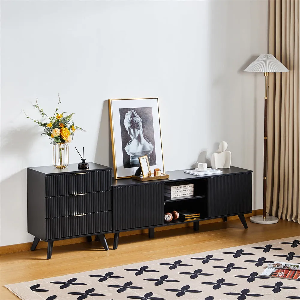 Modern Wooden TV Stand Console Table with Storage and Fluted Door