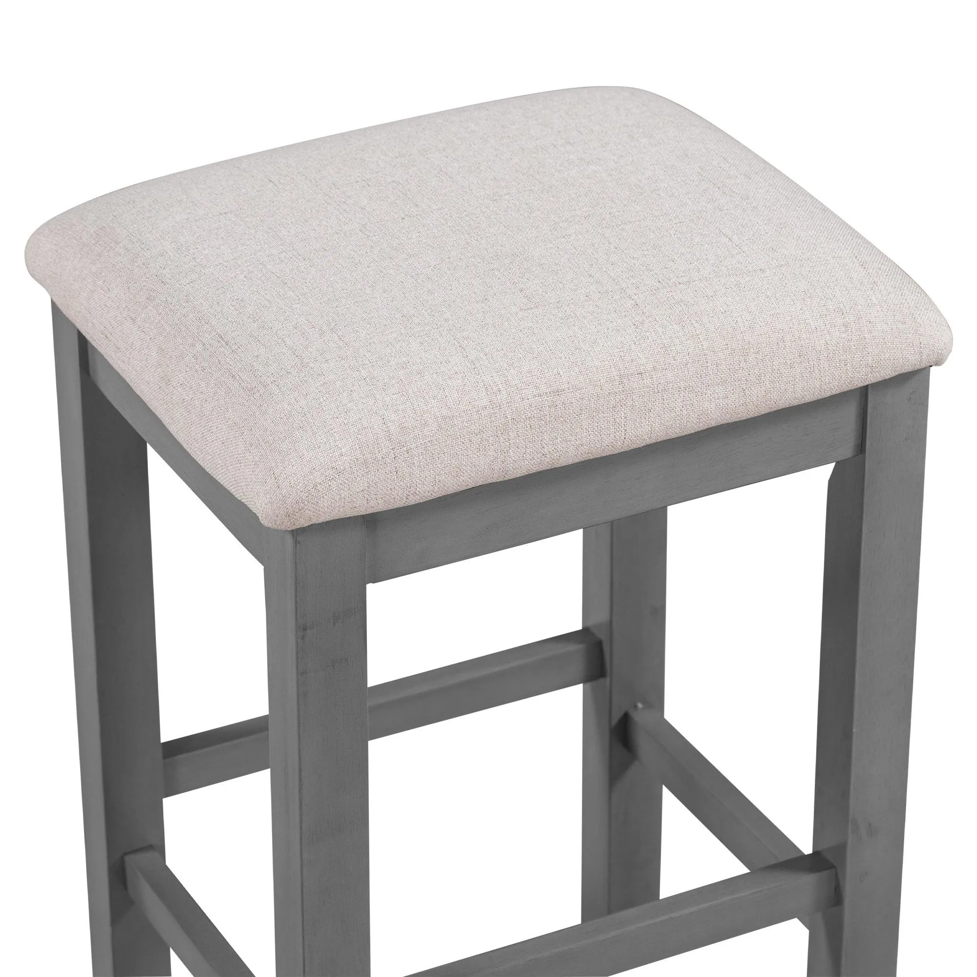 Multipurpose Home Kitchen Dining Bar Table Set with 3 Upholstered Stools(Gray)