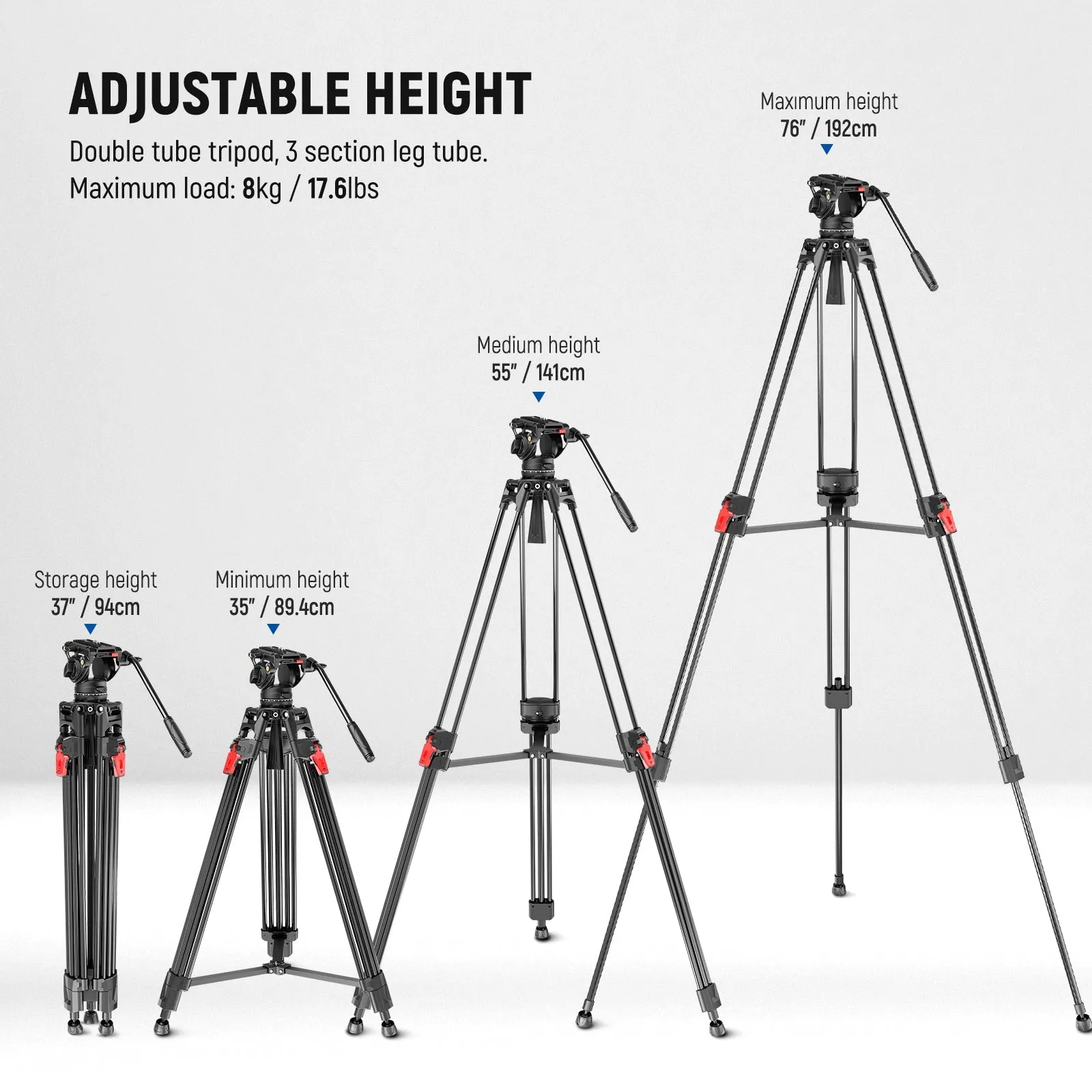 NEEWER LL27 76" Video Camera Tripod with Fluid Head