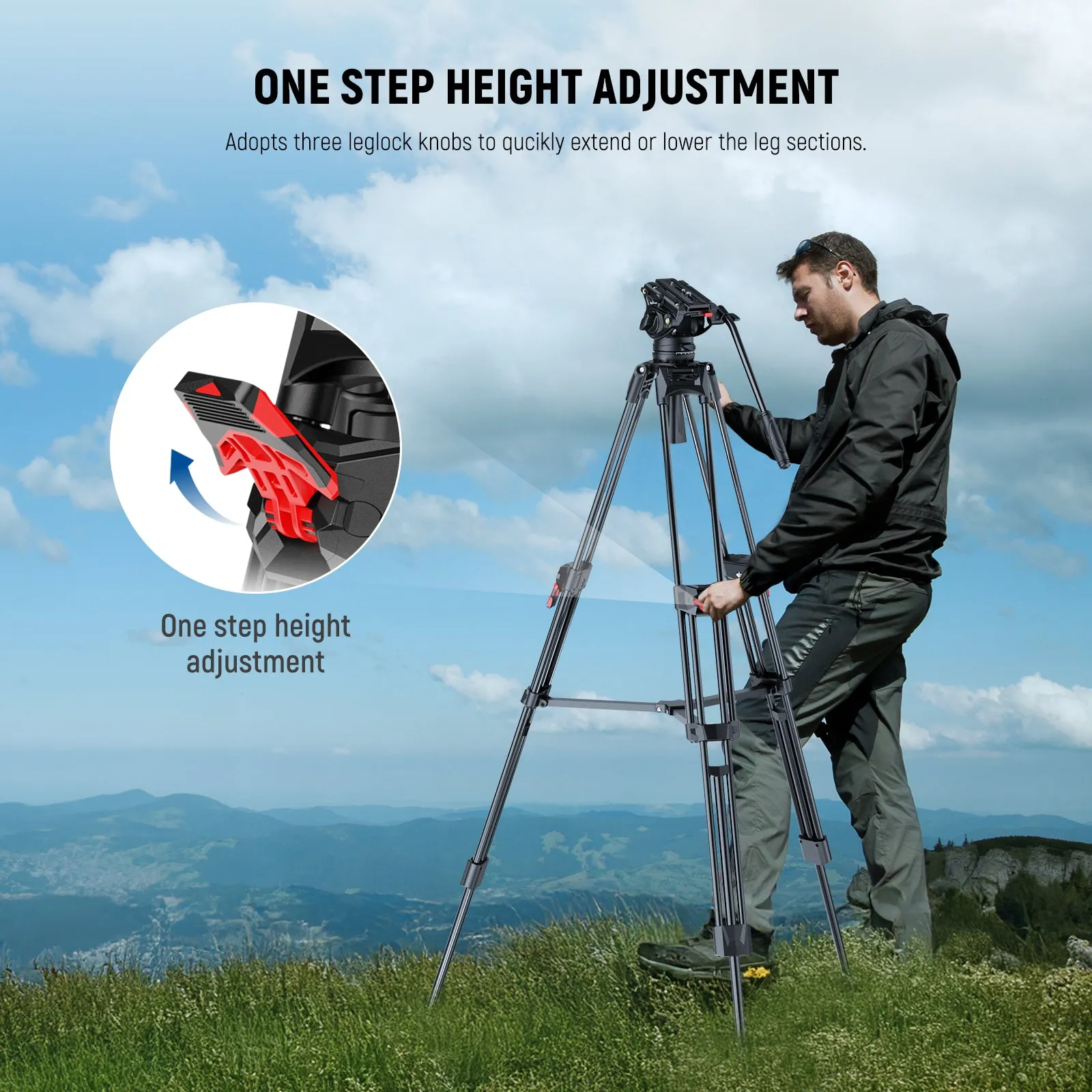 NEEWER LL27 76" Video Camera Tripod with Fluid Head