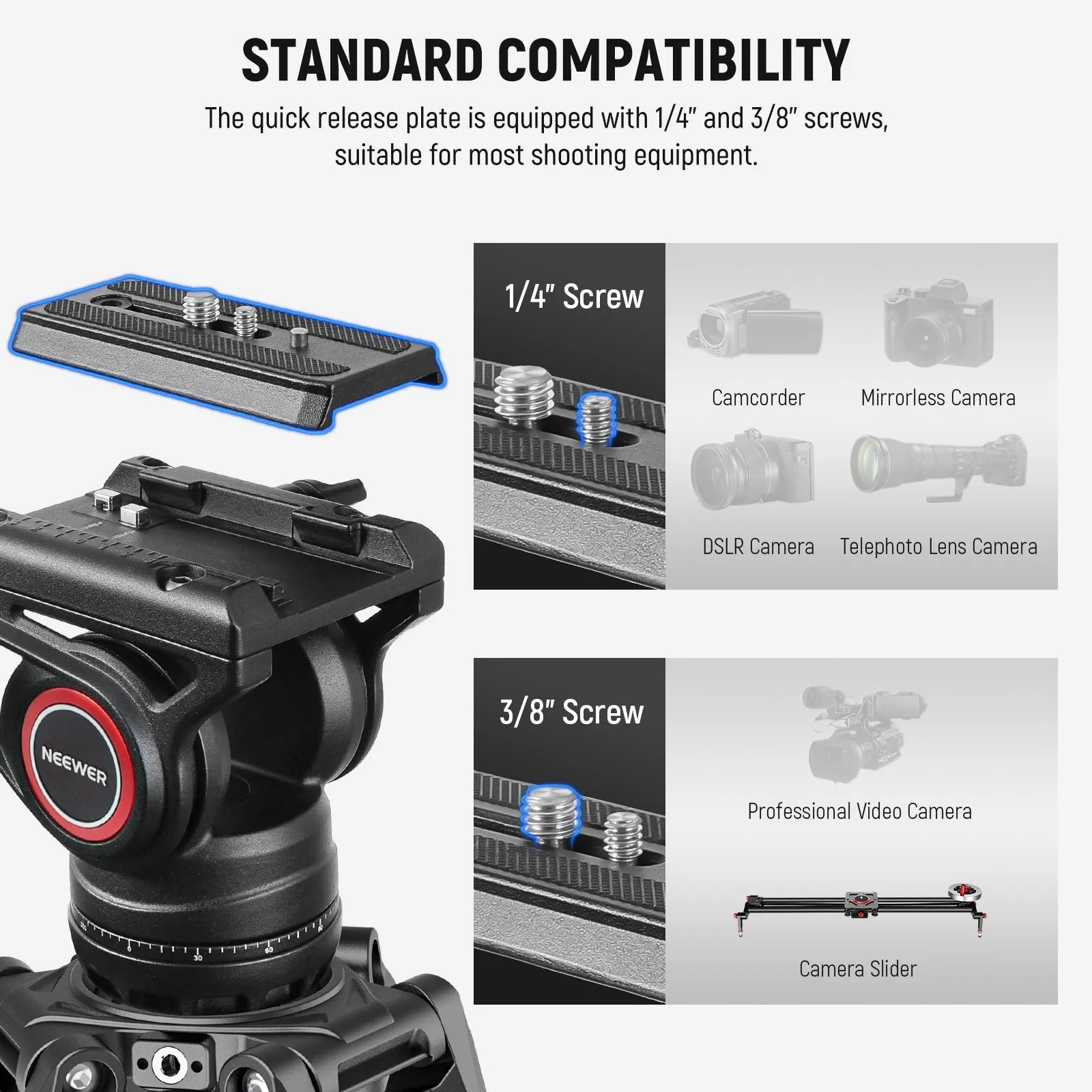 NEEWER LL27 76" Video Camera Tripod with Fluid Head