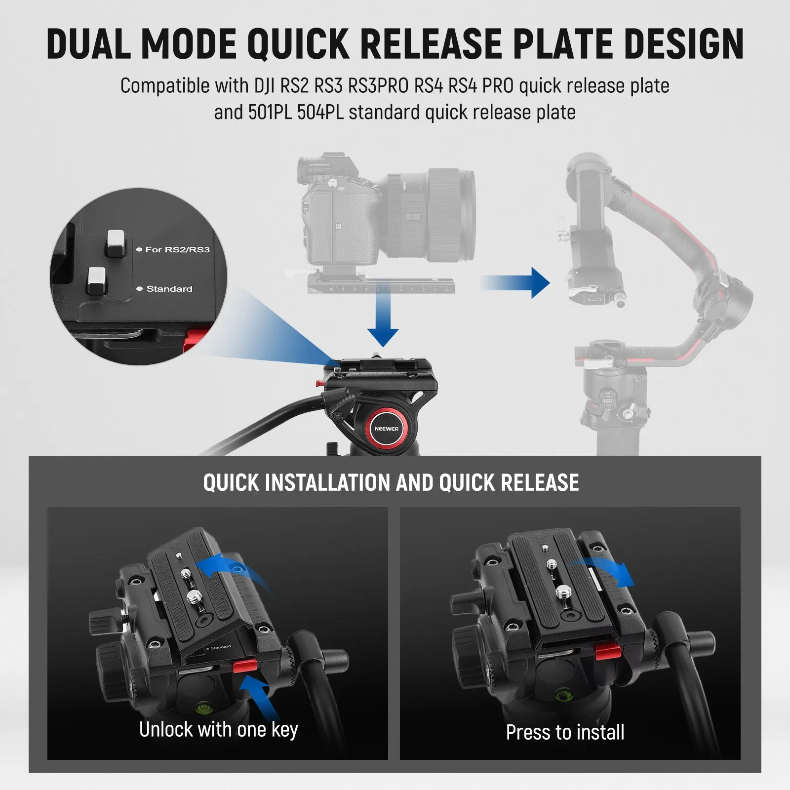 NEEWER LL27 76" Video Camera Tripod with Fluid Head