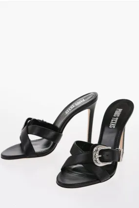 Paris Texas Leather REGINA Mules with Silver-Tone Buckle Heel 11cm