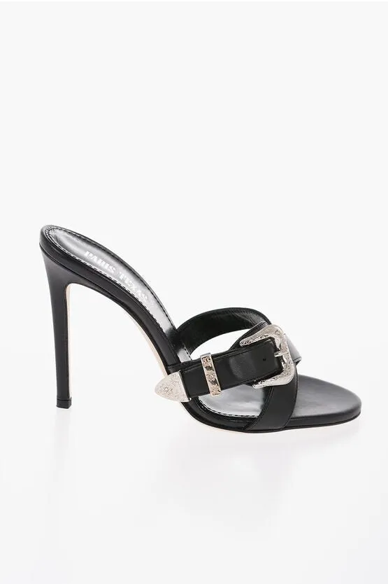 Paris Texas Leather REGINA Mules with Silver-Tone Buckle Heel 11cm