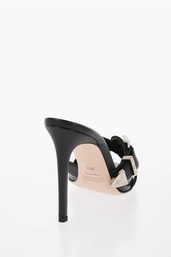 Paris Texas Leather REGINA Mules with Silver-Tone Buckle Heel 11cm