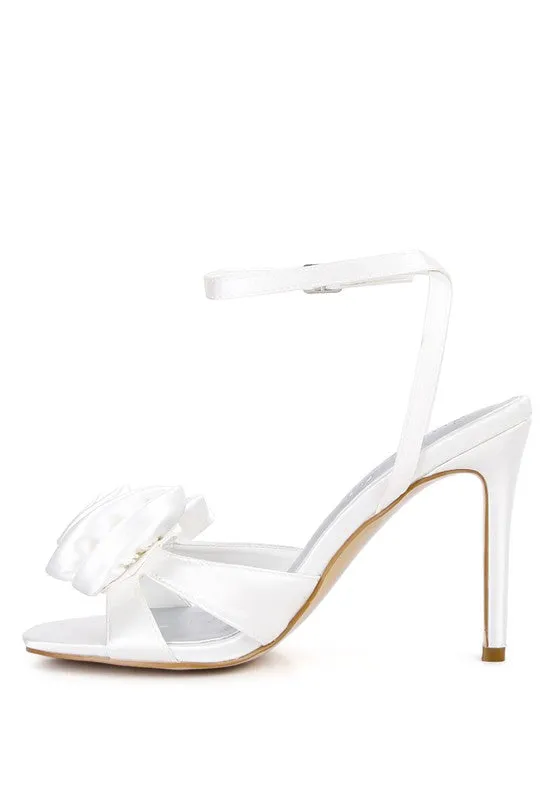 Perfect Rose Bow Satin Heeled Sandals