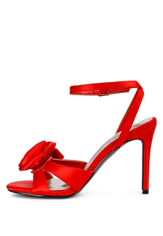 Perfect Rose Bow Satin Heeled Sandals