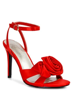 Perfect Rose Bow Satin Heeled Sandals