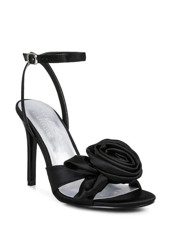 Perfect Rose Bow Satin Heeled Sandals