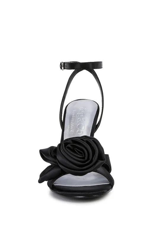 Perfect Rose Bow Satin Heeled Sandals