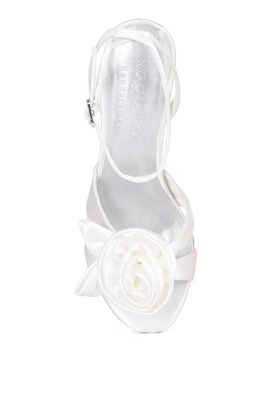 Perfect Rose Bow Satin Heeled Sandals