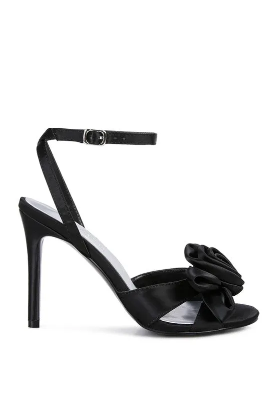 Perfect Rose Bow Satin Heeled Sandals