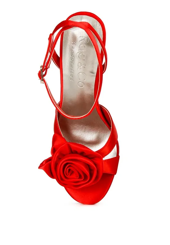 Perfect Rose Bow Satin Heeled Sandals