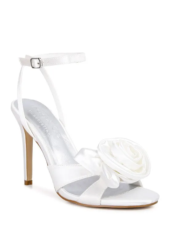 Perfect Rose Bow Satin Heeled Sandals