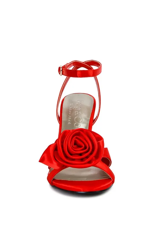Perfect Rose Bow Satin Heeled Sandals