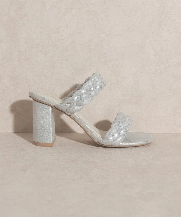 Savannah Braided Metallic Block Heels: Silver