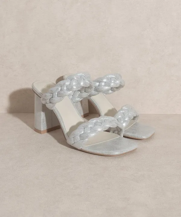 Savannah Braided Metallic Block Heels: Silver