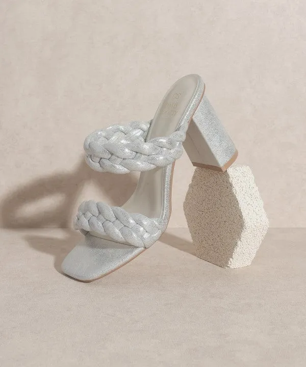 Savannah Braided Metallic Block Heels: Silver