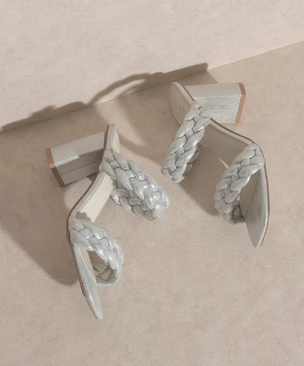 Savannah Braided Metallic Block Heels: Silver