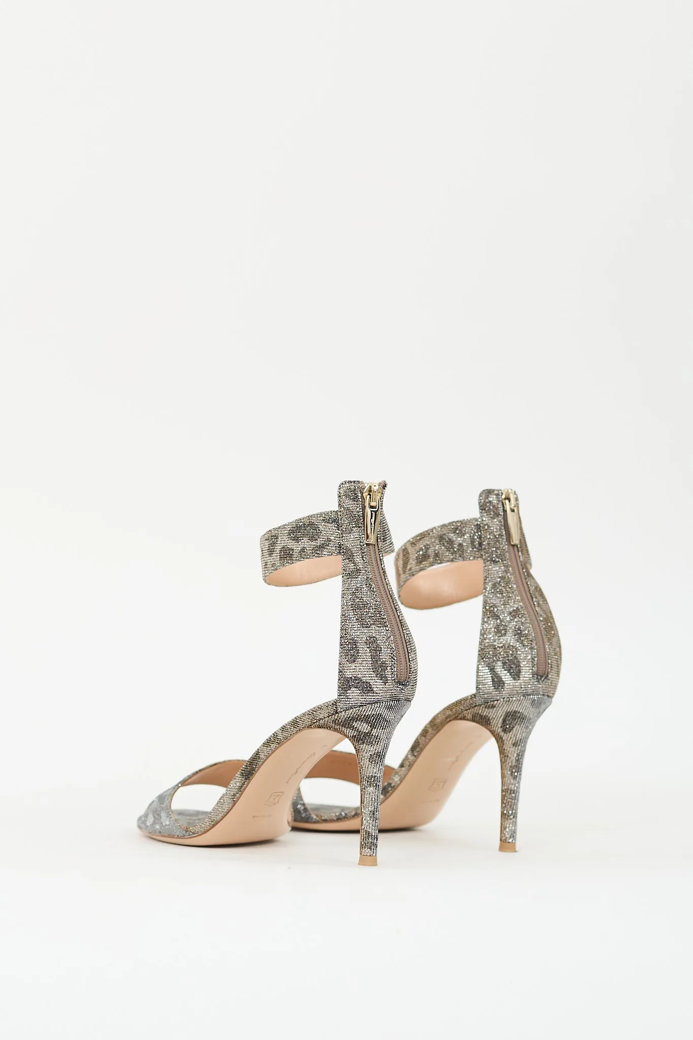 Silver & Gold Patterned Glitter Heeled Sandal