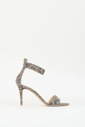 Silver & Gold Patterned Glitter Heeled Sandal
