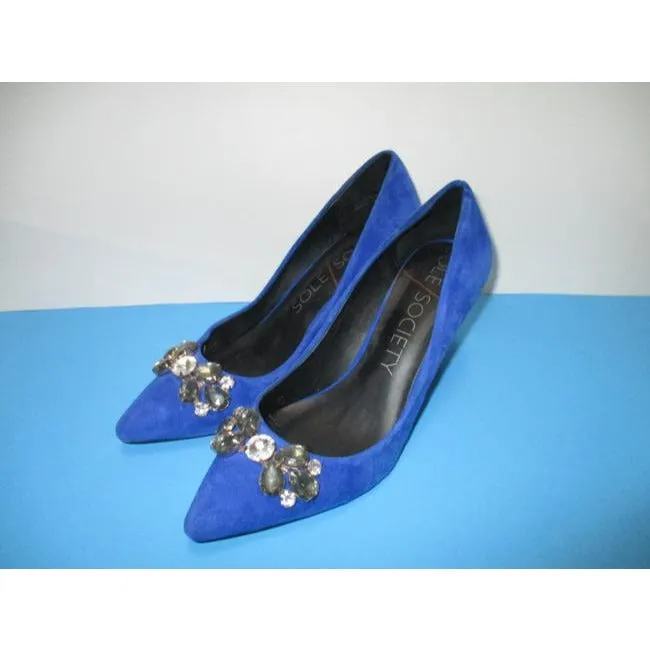 Sole Society Blue Royal Suede Embellished Vamp Pumps Size Us