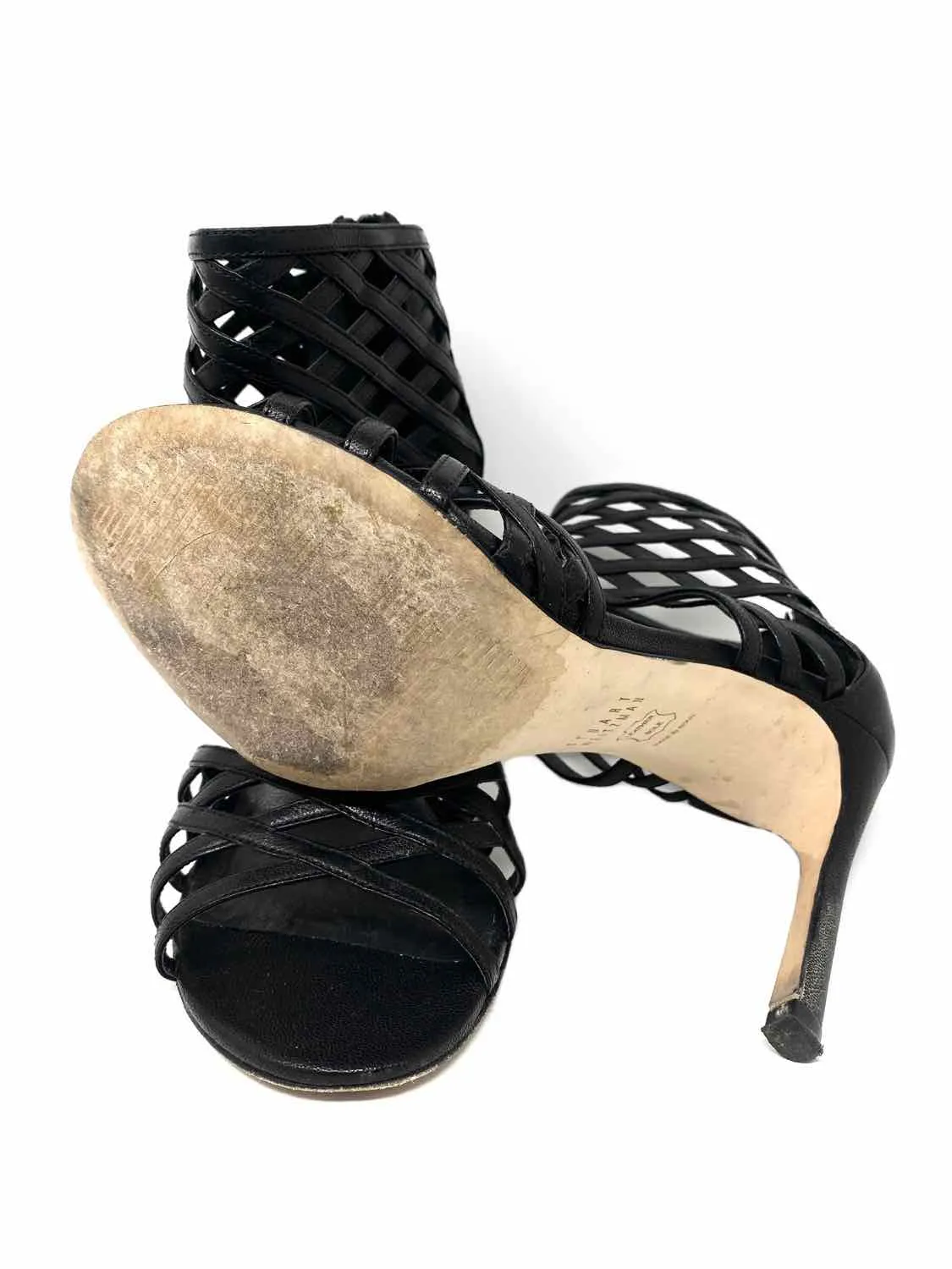 Stuart Weitzman Cajun Women's Black Stiletto Leather woven Size 7.5 Sandals