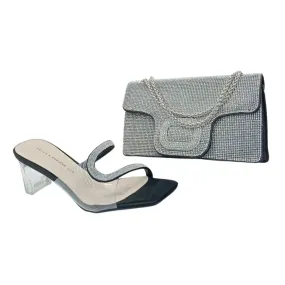 Taiyu Endless Love Rhinestone Clear Heel Mule & Clutch Set