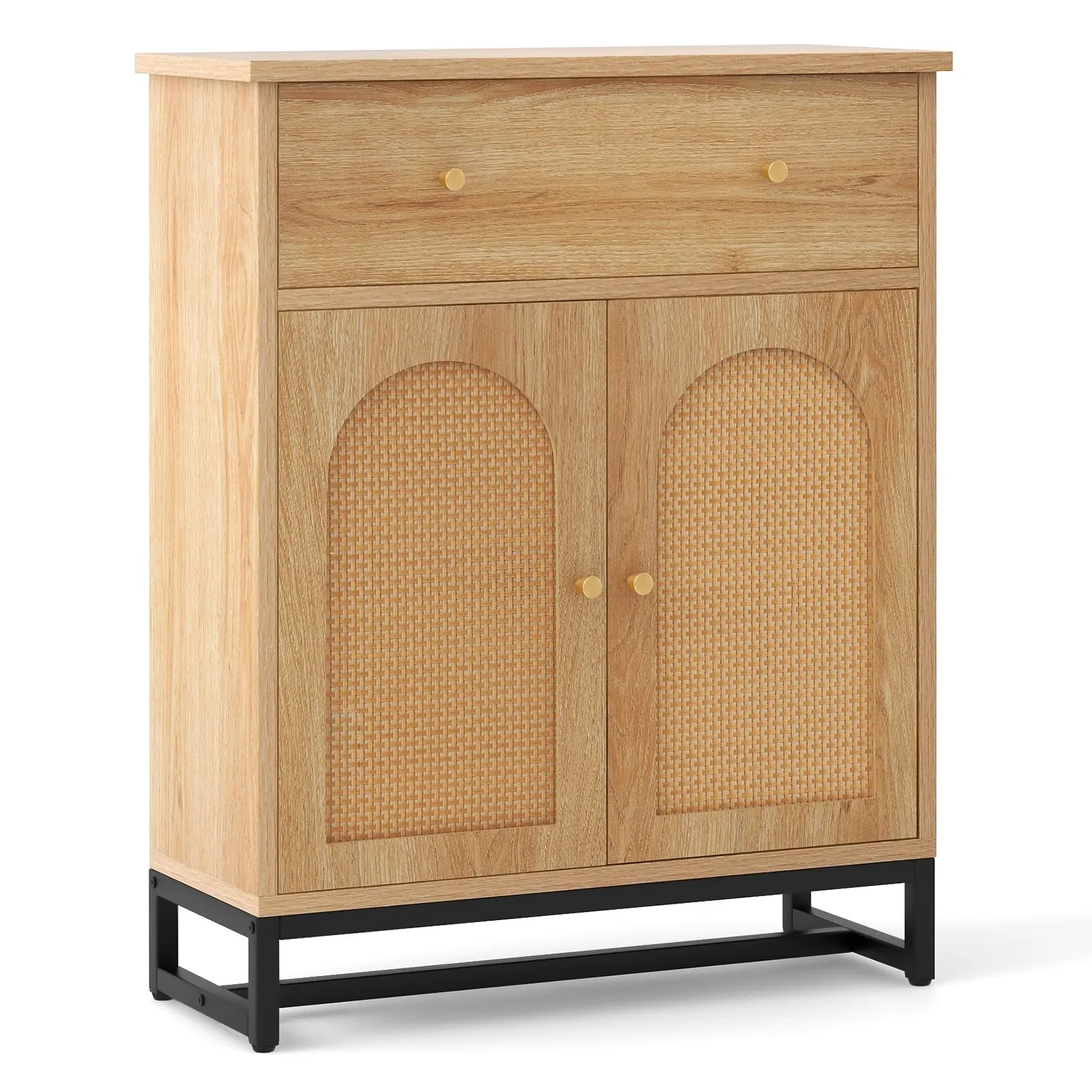 Tangkula Bathroom Storage Cabinet with Rattan Doors & Drawer, Sideboard Buffet Cabinet Coffee Bar(Farmhouse, Natural)
