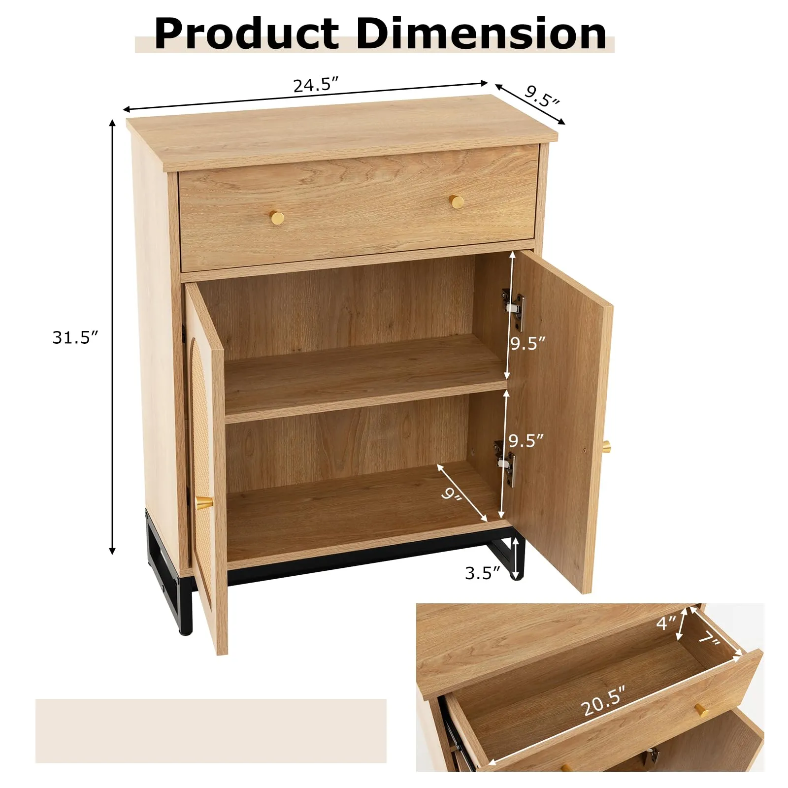 Tangkula Bathroom Storage Cabinet with Rattan Doors & Drawer, Sideboard Buffet Cabinet Coffee Bar(Farmhouse, Natural)