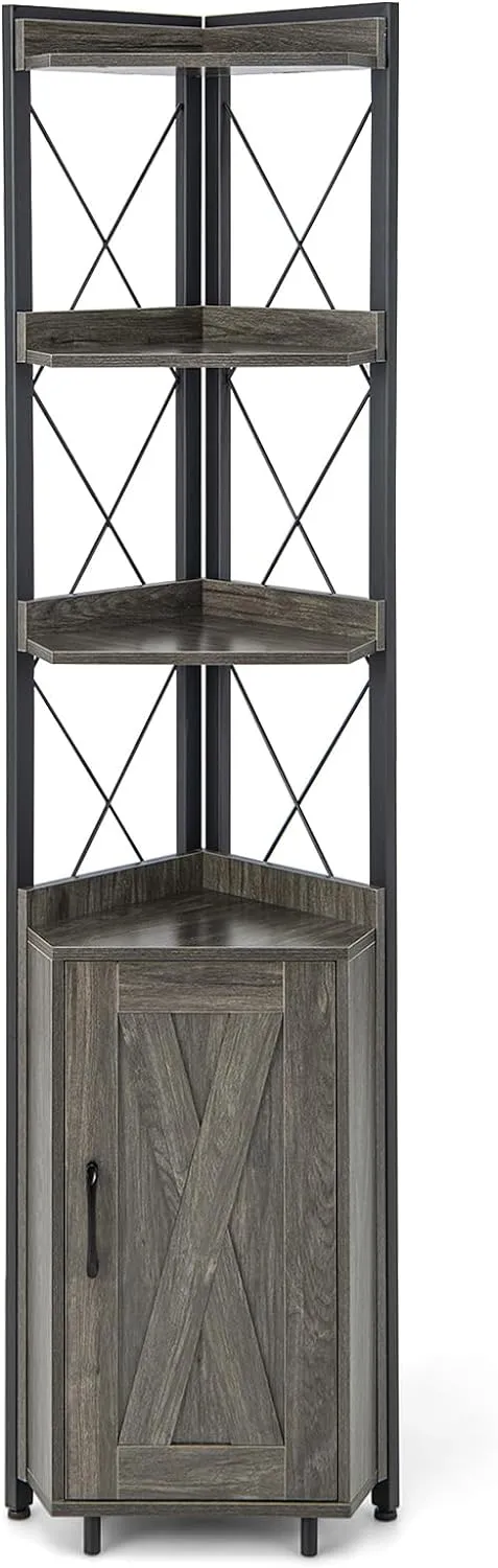 Tangkula Tall Corner Storage Cabinet, 71" Industrial 6 Tier Storage Shelf w/Door Cabinet