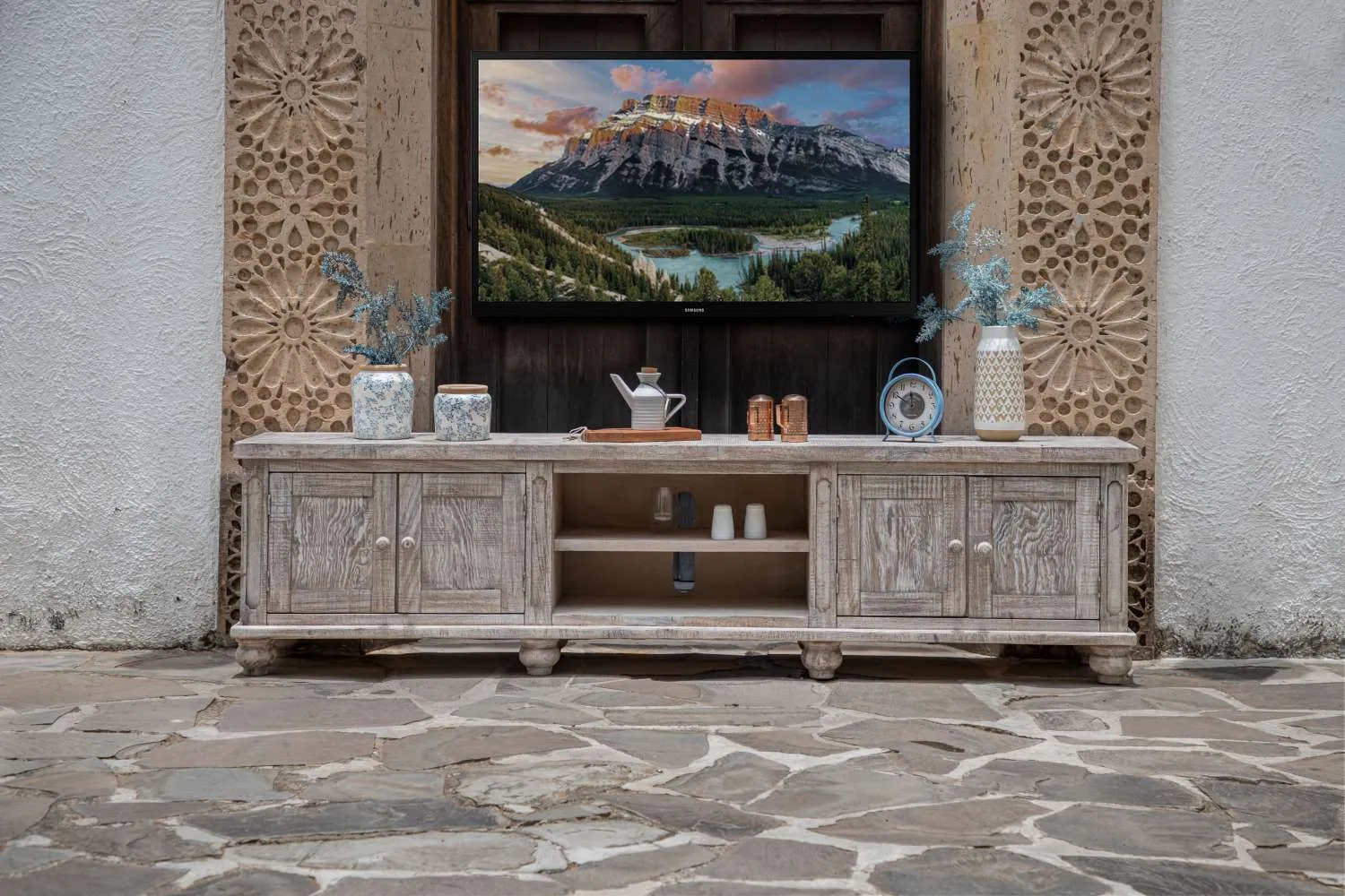 William 93" TV Stand - White Sea Finish