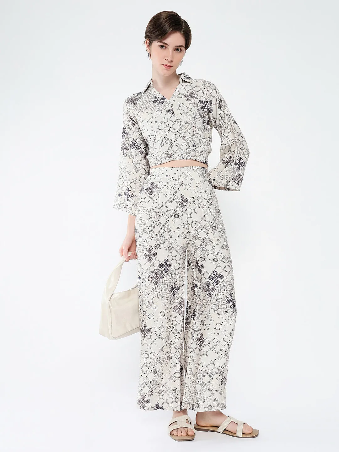 Women Cream Printed Co Ords Set