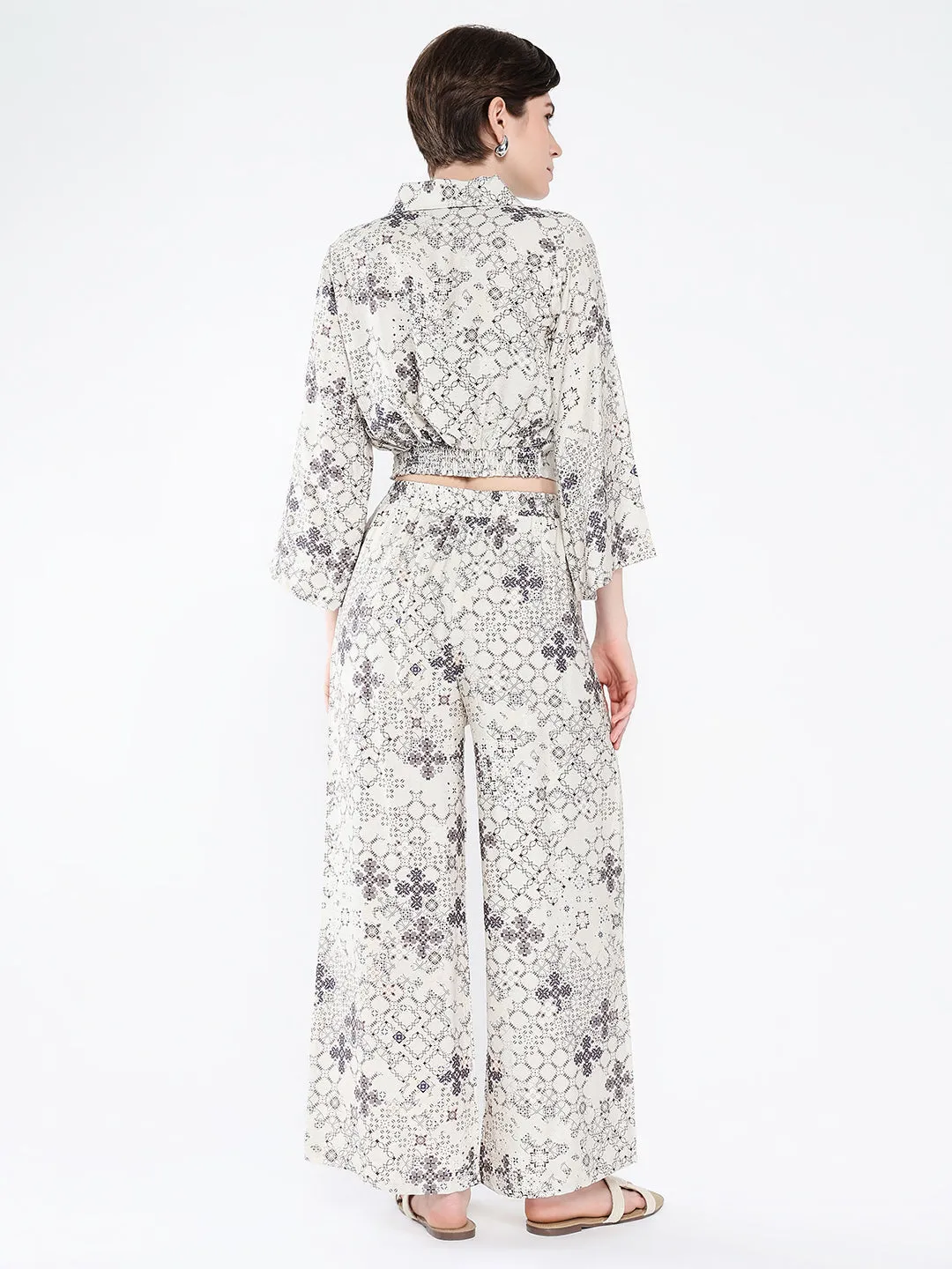 Women Cream Printed Co Ords Set