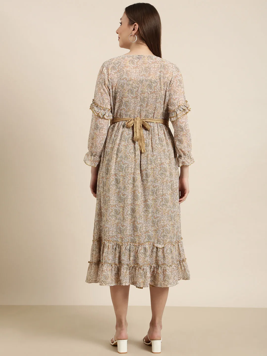 Women Olive Striped Empire Dress