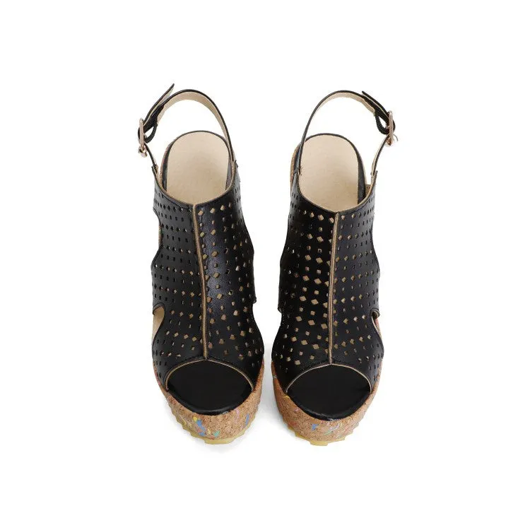 Women's Open Toe High Heel Platform Wedges Sandals